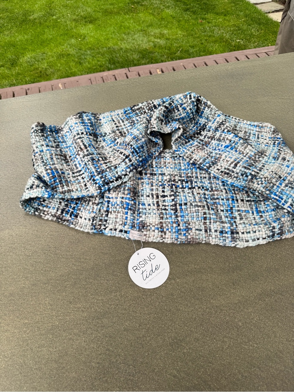 Rising Tide Woven Tweed Infinity Scarf in Blue, Gray & White